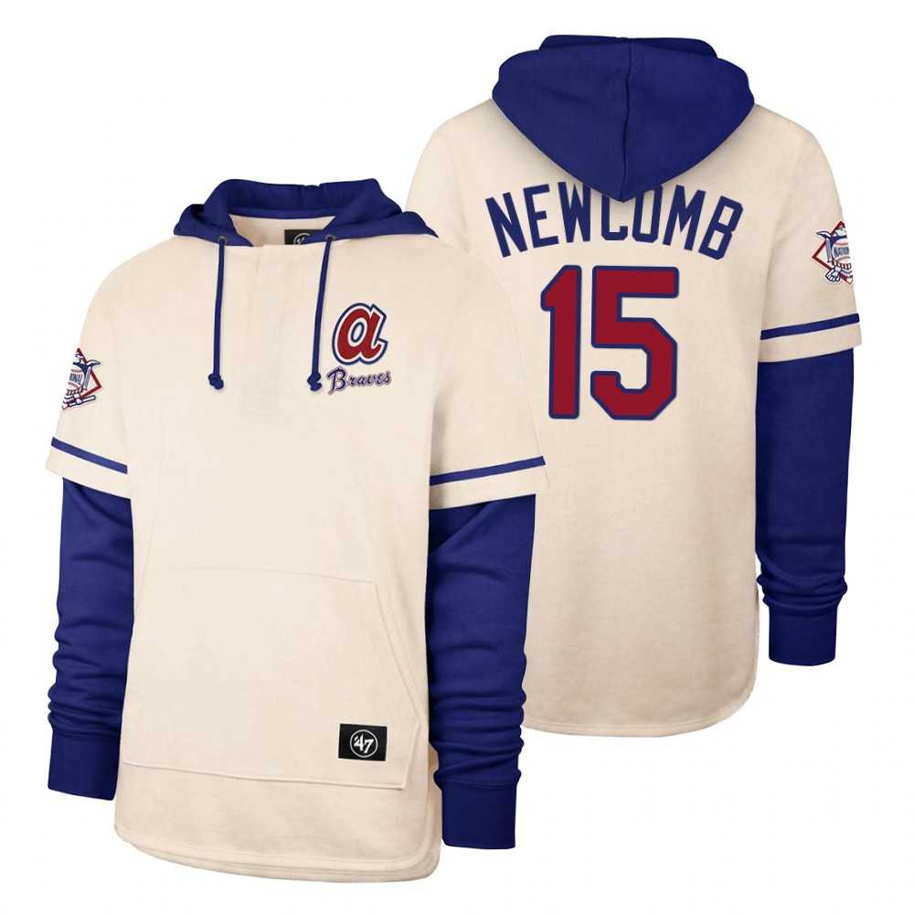 Men Atlanta Braves 15 Newcomb Cream 2021 Pullover Hoodie MLB Jersey Men Atlanta Braves 15 Newcomb Cream 2021 Pullover Hoodie MLB Jersey